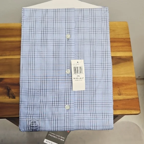 NWT Van Heusen Men's Light Blue Checkered Dress Shirt XXL - Picture 6 of 8